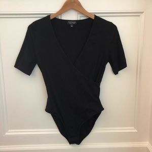 Topshop Short Sleeve Black Wrap Bodysuit